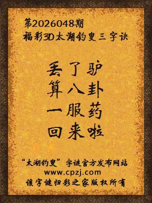 3d第2026048期太湖钓叟字谜：丢了驴，算八卦，一服药，回来啦