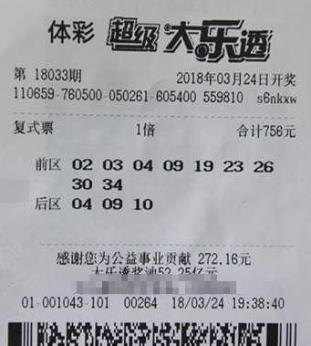 大乐透第18033期复式投注中奖票样 大乐透第18033期复式投注中奖票样