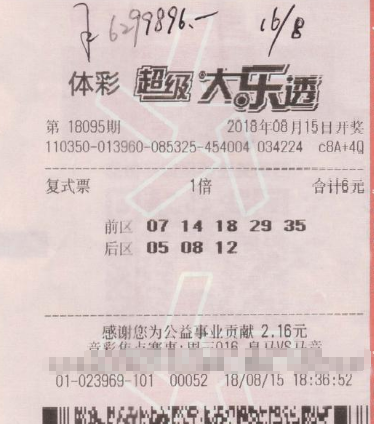 福建彩民中大乐透629万 中奖彩票仅花费6元