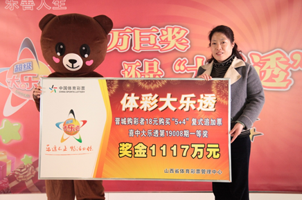 山西省体育彩票管理中心副主任张淑英为中奖者颁奖