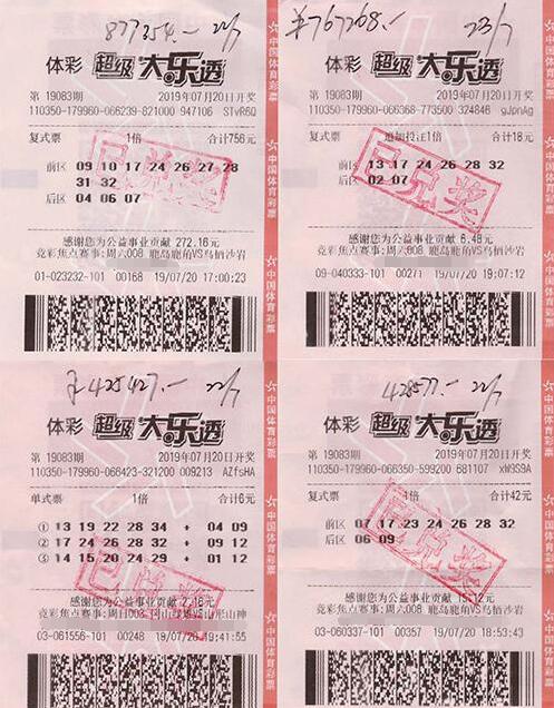 体彩大乐透第19083期中奖票样