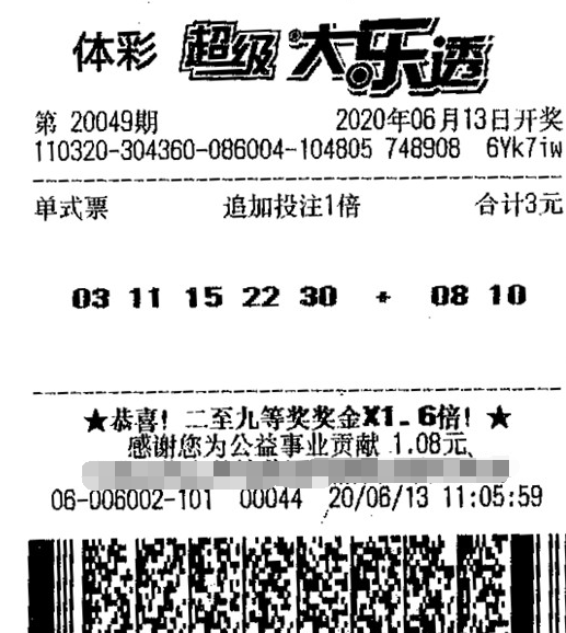 江苏南通打工仔领走大乐透1618万大奖