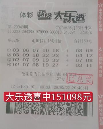 浙江义乌购彩者用生日号守号 喜获大乐透15万元