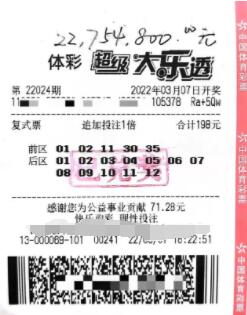 云南打工男后区全包 揽大乐透2275万奖金