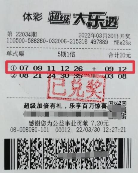 运气+坚持 重庆男子20元多期机选票擒大乐透623万