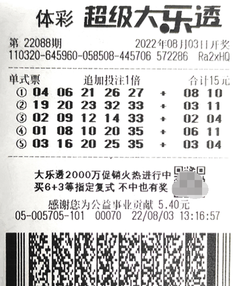 随机投注带来惊喜 江苏购彩者领走大乐透1596万