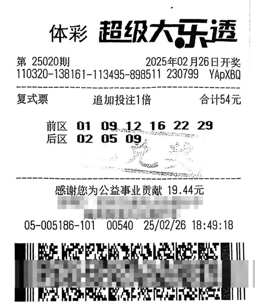 江苏幸运彩友“6+3”复式追加擒1555万大乐透大奖