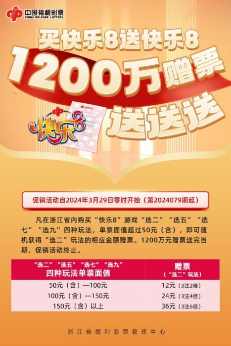 浙江福彩“快乐8”1200万赠票来啦