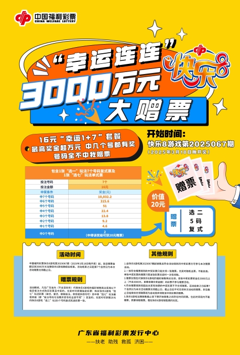 广东福彩启动“幸运连连”快乐8游戏3000万元大赠票活动
