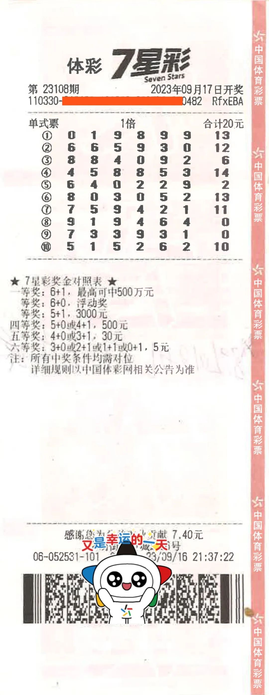 7星彩中奖故事
