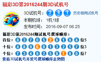 彩票之家福彩3d试机号开奖结果