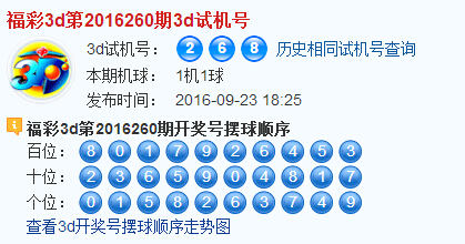 彩票之家福彩3d试机号开奖号码