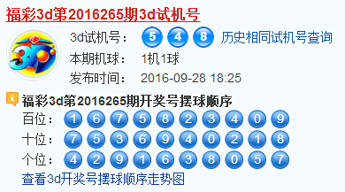 彩票之家福彩3d试机号开奖结果