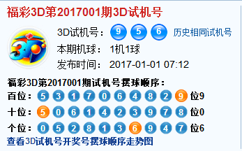 3d第2017001期试机号后北斗星预测分析