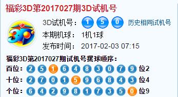 3d第2017027期试机号后北斗星预测分析