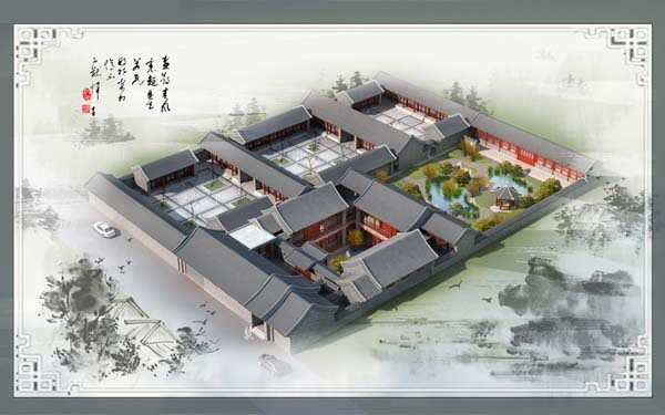 一堵墙，隔两院，前院圆，后院转