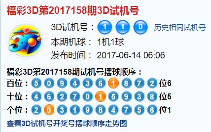 彩票之家福彩3d试机号开奖号