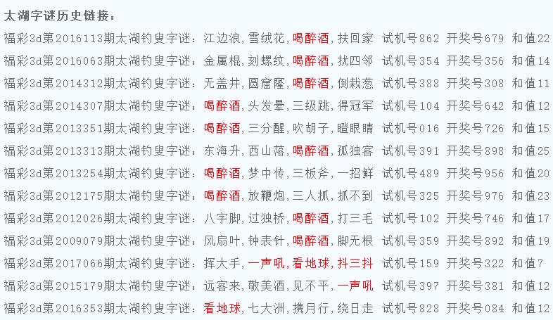 第2017163期只求奉献解3d太湖字谜：关注大小配