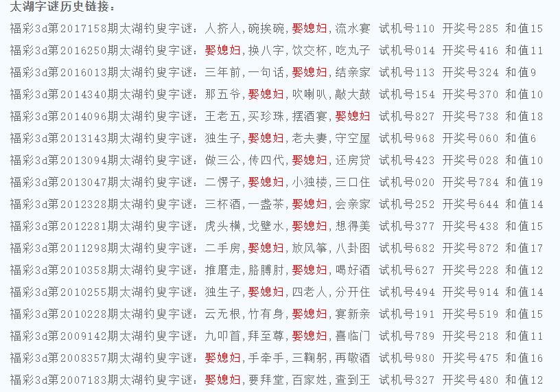3d第2017219期太湖字谜历史链接