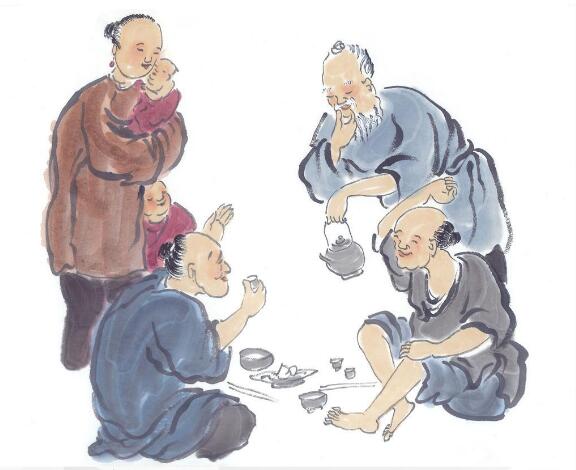 二大伯，剃光头，三顿饭，都喝酒