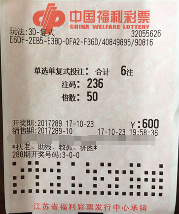 江苏资深“3d”彩民中得奖金5.2万元