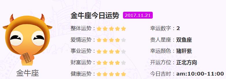 幸运小星星上榜星座： 金牛座