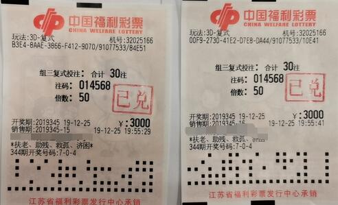 江苏无锡三位彩民合买3d中奖3万多元