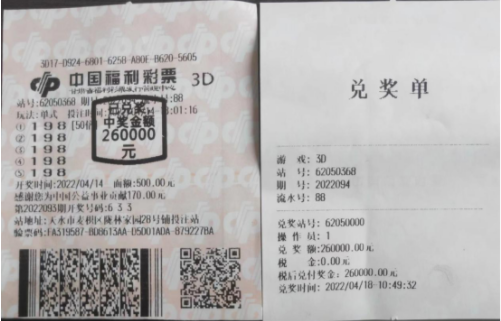 莫名感觉 甘肃天水彩民喜获3d大奖26万元