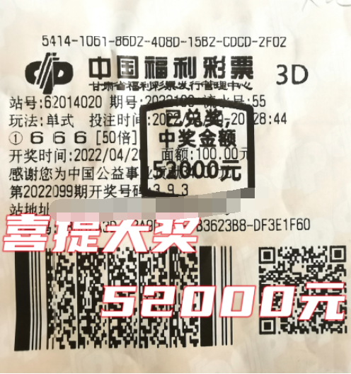 幸运豹子 甘肃兰州又爆两枚3d大奖