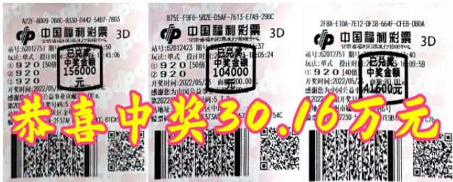 30万！过瘾 ！甘肃兰州彩友一次抱走3个3d大奖