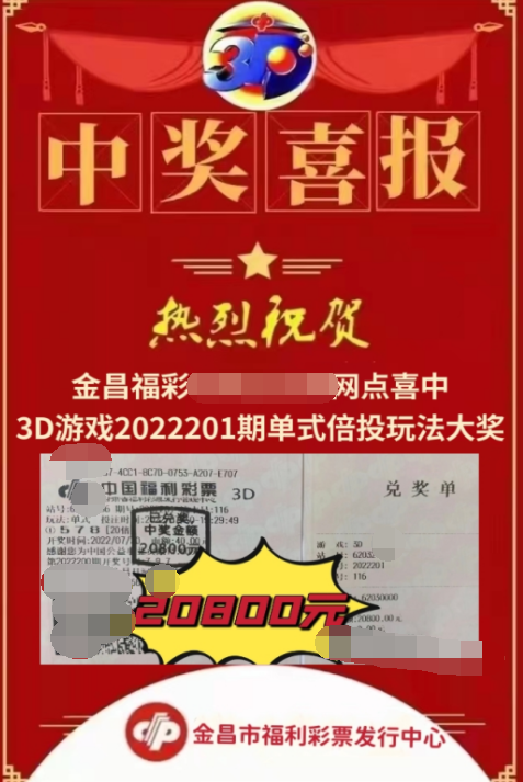 福彩3D游戏2022201期中奖喜报