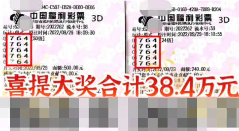福彩3D游戏第2022262期中奖票样