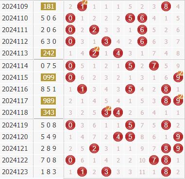 3d第2024124期金钥匙胆码预测：组选+定位分析