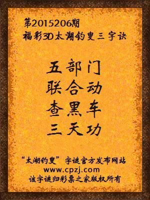 3D第2015206期太湖字谜：五部门，联合动，查黑车，三天功
