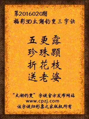 3D第2016020期太湖字谜：五更露，珍珠颗，折花枝，送老婆