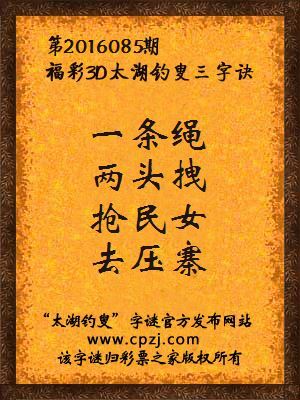 3d第2016085期太湖钓叟字谜：一条绳，两头拽，抢民女，去压寨