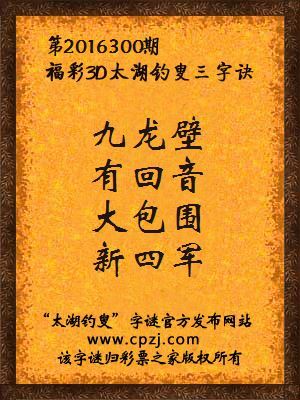 3d第2016300期太湖钓叟字谜：九龙壁，有回音，大包围，新四军