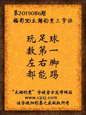 3d第2019086期太湖钓叟字谜：玩足球，数第一，左右脚，都能踢