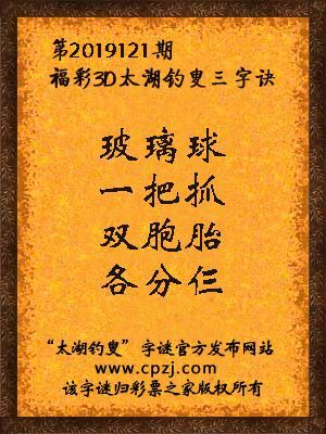 3d第2019121期太湖钓叟字谜：玻璃球，一把抓，双胞胎，各分仨