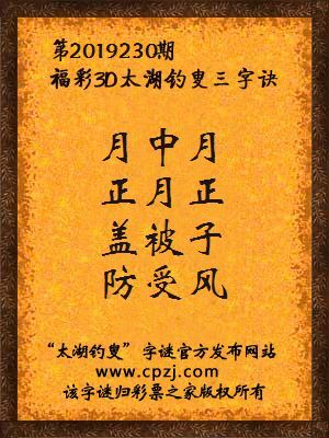 彩票之家福彩3d第2019230期太湖字谜