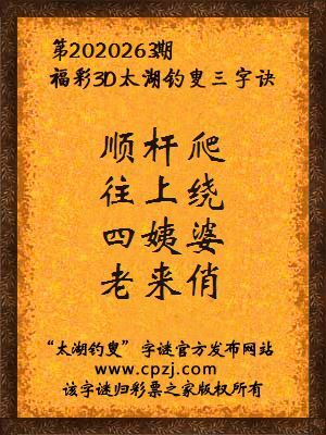 3d第2020263期太湖钓叟字谜：顺杆爬，往上绕，四姨婆，老来俏