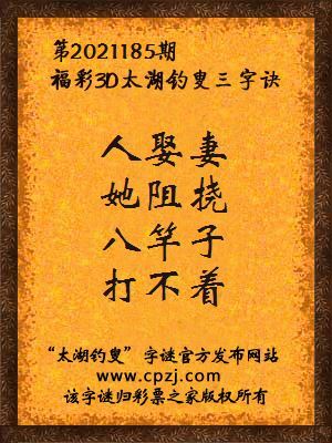 3d第2021185期太湖钓叟字谜:人娶妻,她阻挠,八竿子,打不着