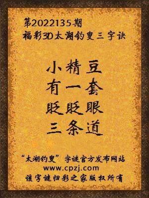 3d第2022135期太湖钓叟字谜:小精豆,有一套,眨眨眼,三条道