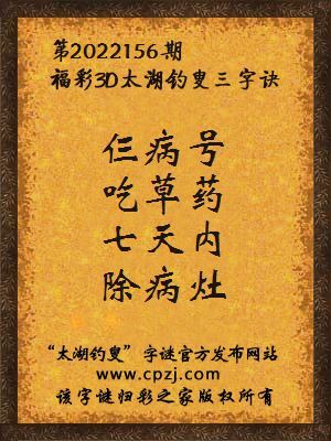 3d第2022156期太湖钓叟字谜:仨病号,吃草药,七天内,除病灶