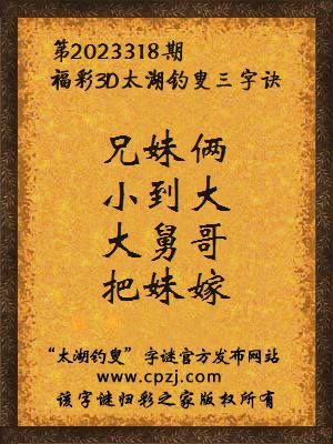 3d第2023318期太湖钓叟字谜:兄妹俩,小到大,大舅哥,把妹嫁