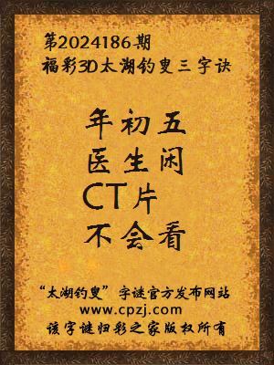 3d第2024186期太湖钓叟字谜:年初五,医生闲,CT片,不会看