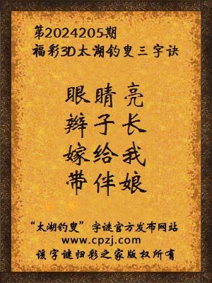 3d第2024205期太湖钓叟字谜:眼睛亮,辫子长,嫁给我,带伴娘