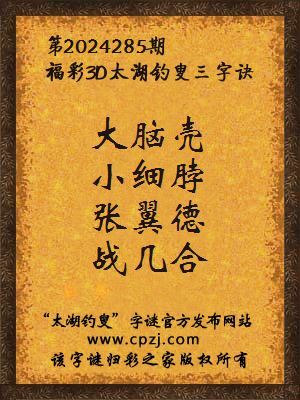 3d第2024285期太湖钓叟字谜:大脑壳,小细脖,张翼德,战几合