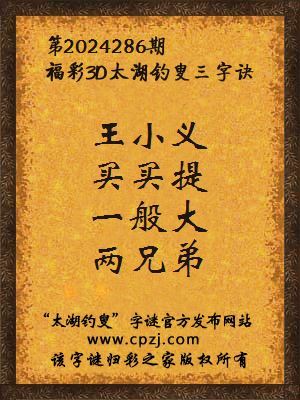 3d第2024286期太湖钓叟字谜:王小义,买买提,一般大,两兄弟