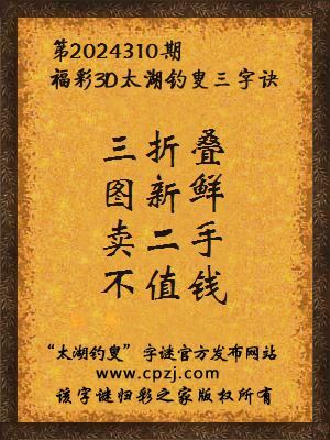 3d第2024310期太湖钓叟字谜:三折叠,图新鲜,卖二手,不值钱